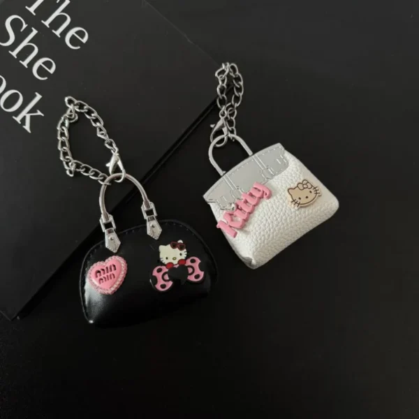 Cute Sanrio Hello Kitty Handmade PU Leather Keychain Phone Keyring Charm with Pendant Bag Decoration Accessories for Women Gift - Image 3