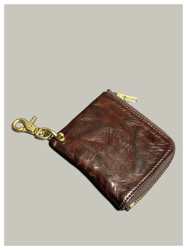 Japanese high-end handmade leather goods first layer cowhide small hanging bag retro genuine leather change bag card bag - Image 2