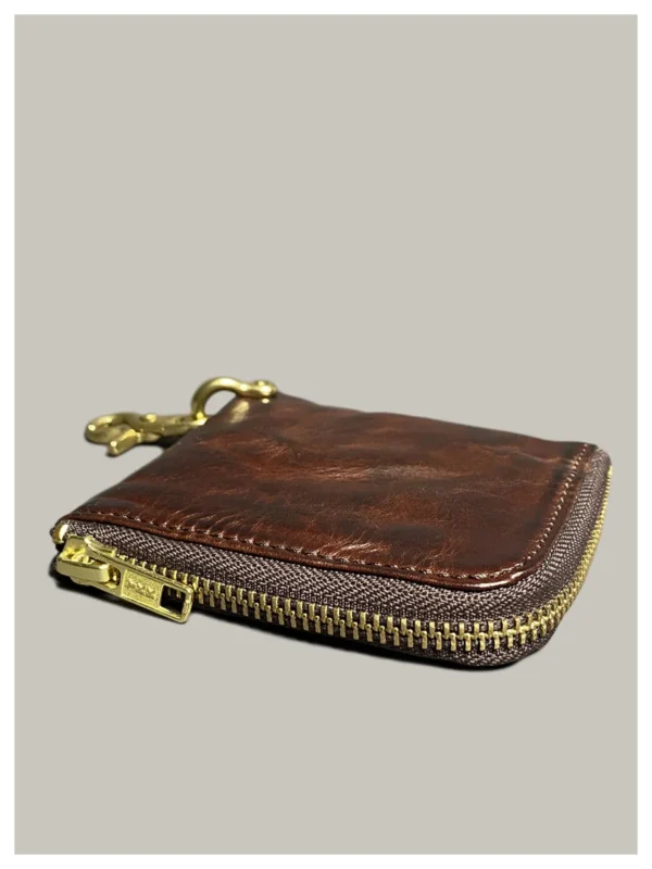 Japanese high-end handmade leather goods first layer cowhide small hanging bag retro genuine leather change bag card bag - Image 3