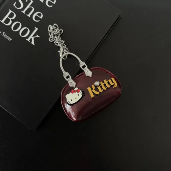 Cute Sanrio Hello Kitty Handmade PU Leather Keychain Phone Keyring Charm with Pendant Bag Decoration Accessories for Women Gift - Image 6