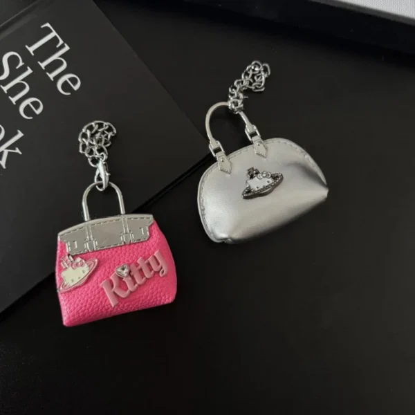 Cute Sanrio Hello Kitty Handmade PU Leather Keychain Phone Keyring Charm with Pendant Bag Decoration Accessories for Women Gift - Image 4