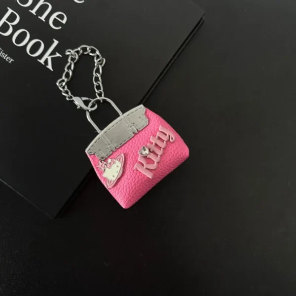 Cute Sanrio Hello Kitty Handmade PU Leather Keychain Phone Keyring Charm with Pendant Bag Decoration Accessories for Women Gift - Image 5
