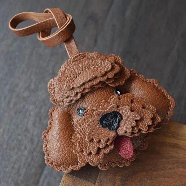 Unique Sheepskin Handmade Leather Sheepskin Teddy Dog Schnauzer Bag Pendant Keychain Handbag Girl'S Gift Birthday Lovely Cute