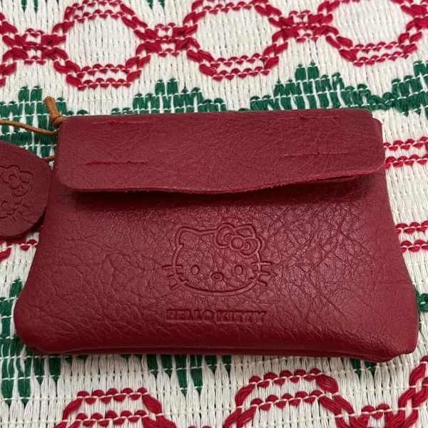 Sanrio Hello Kitty Handmade Red Leather Coin Purse Cute Mini Kt Portable Headset Certificate Carry-On Small Card Bag Gift - Image 5
