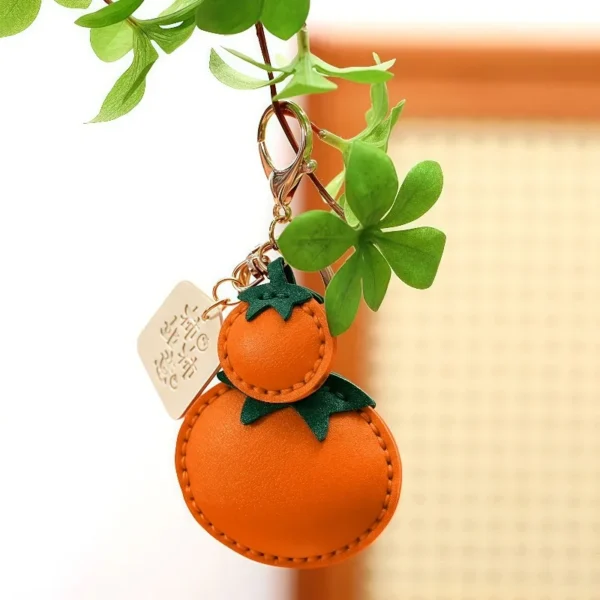 Microfiber handmade persimmon pendant keychain car bag charm microfiber leather good thing happened gift pendant - Image 2